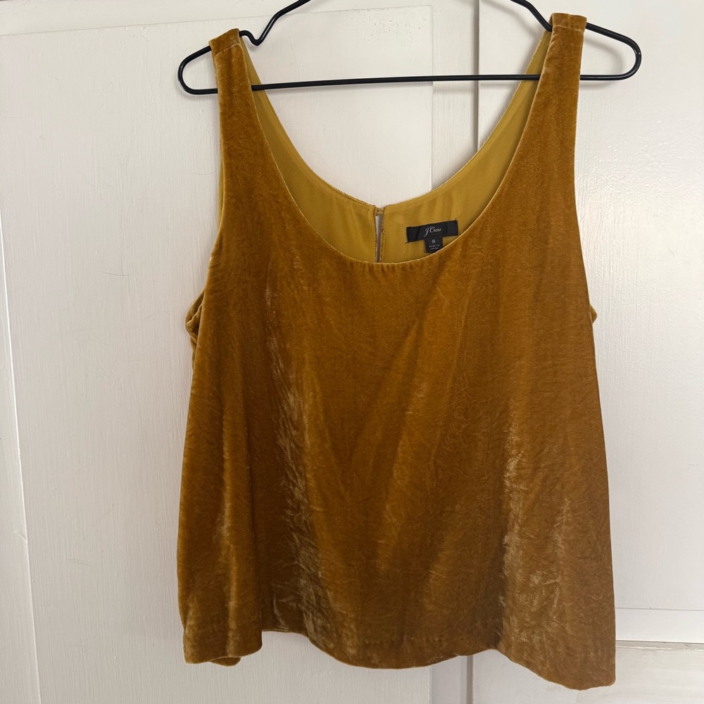 J Crew Velvet Tank Top Womens 8 Golden Yellow Sleeveless Scoop Blouse Fall Holid - Picture 3 of 14